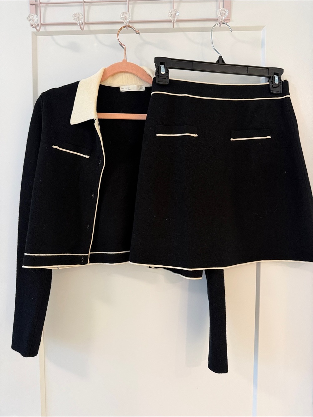 OAK + FORT Black Mini Skirt with Cream Trim